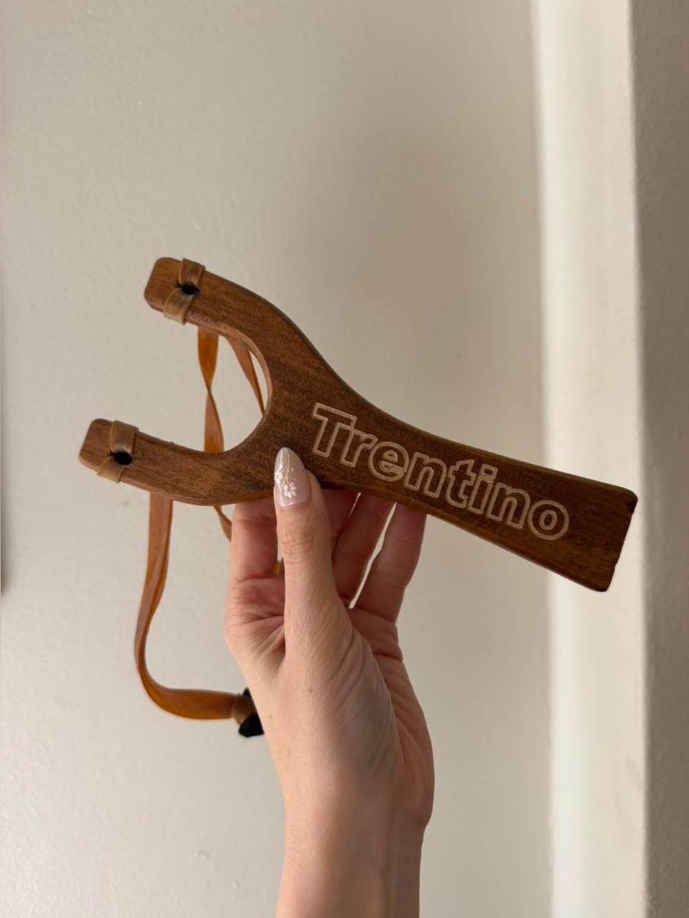 Vintage Italian Trentino Wooden Slingshot - Original Leather and Rubber Bands
